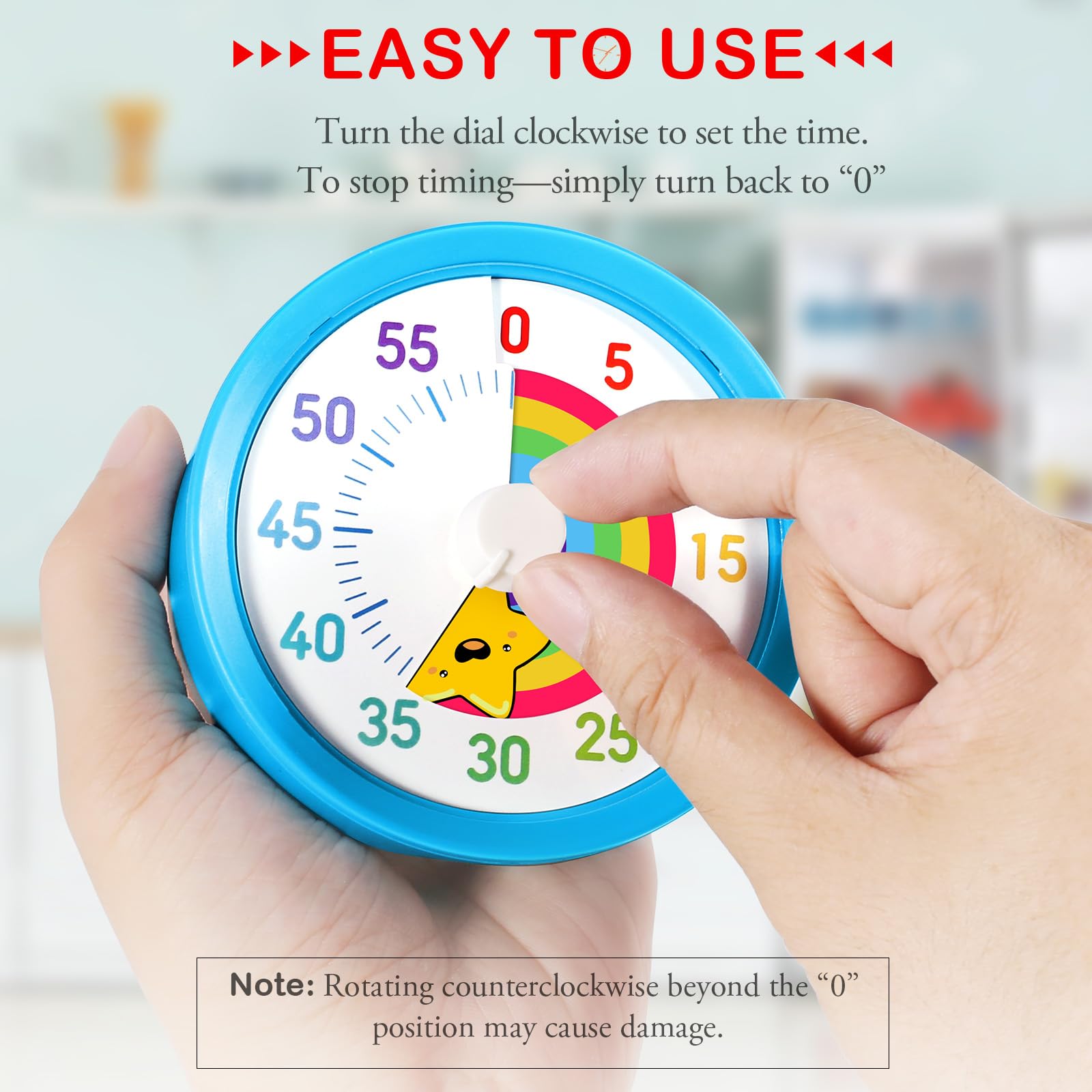Secura 60-Minute Visual Timer, Rainbow Classroom Timers for Kids, Time Clocks, Countdown Time Tracker Management Tool with Pause Function (Blue & Star)