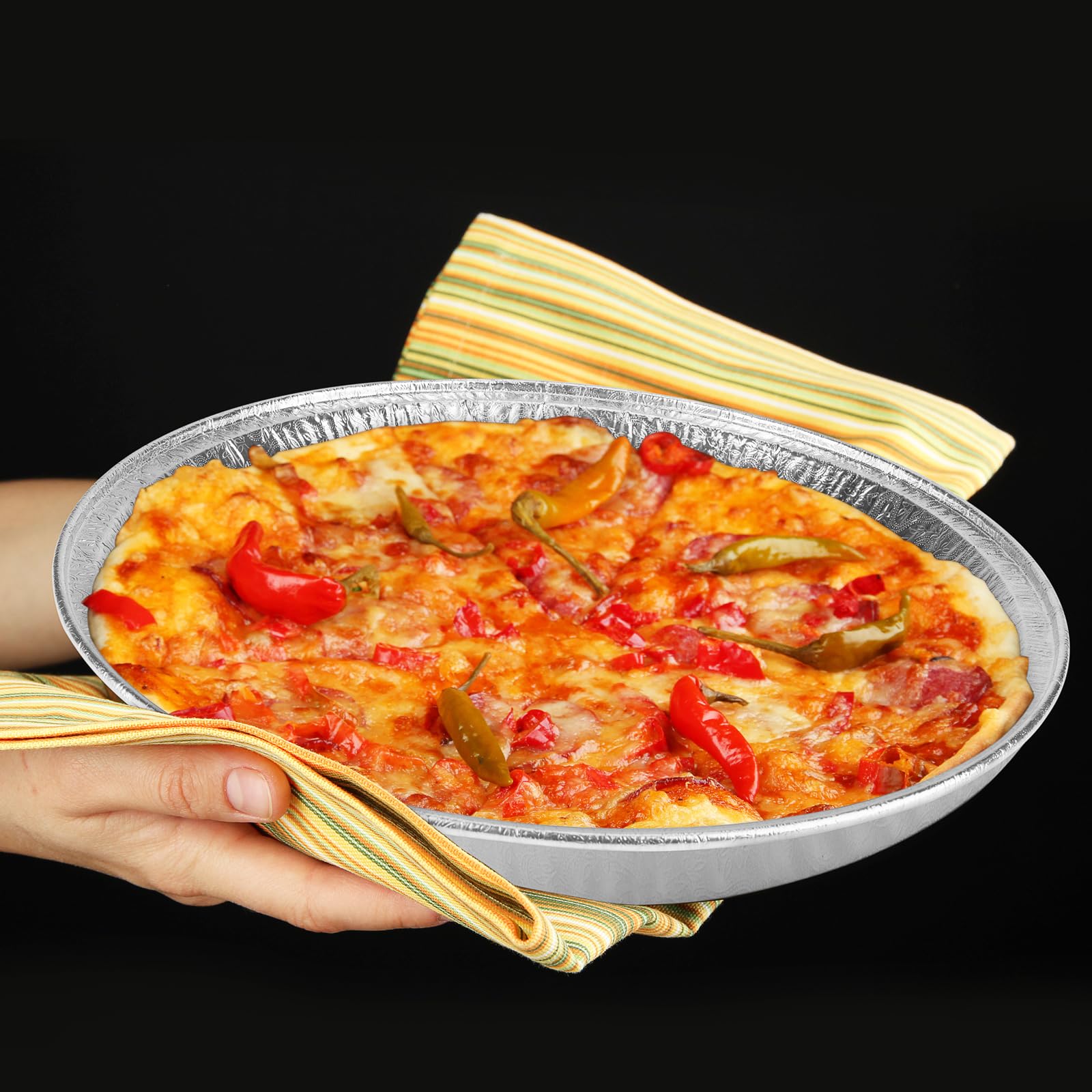 Roponan 15 Pack Serving Platters 12”, Disposable Aluminium Foil Serving Trays for Parties, Silver Embossed Foil Serving Dishes/Plates for Vegetable, Fruit, Slices of Cake, Cookies