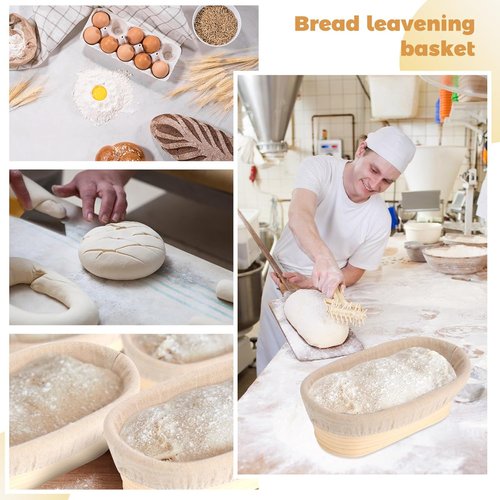 Gejoy 12-Piece Oval Bread Proofing Basket Set - Sourdough Dough Bowls with Cloth Liner & Scraper | 10 Inch