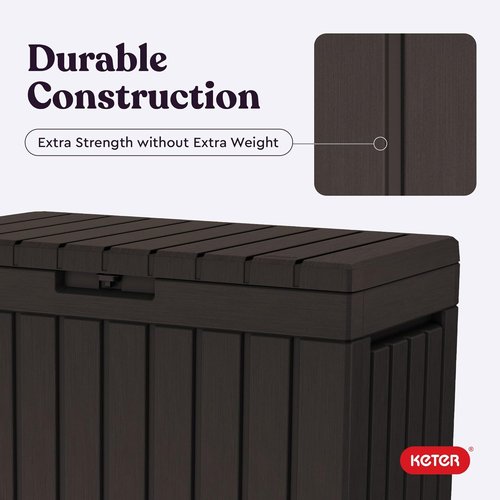 Keter Kentwood 50 Gallon Resin Deck Box - Stylish Storage for Patio Cushions & Garden Tools | Brown