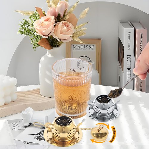 2-Pack Premium Tea Infusers with Spoon – 304 Stainless Steel Loose Leaf Tea Strainer & Steeper – Teapot Design for a Thoughtful Brewing Journey