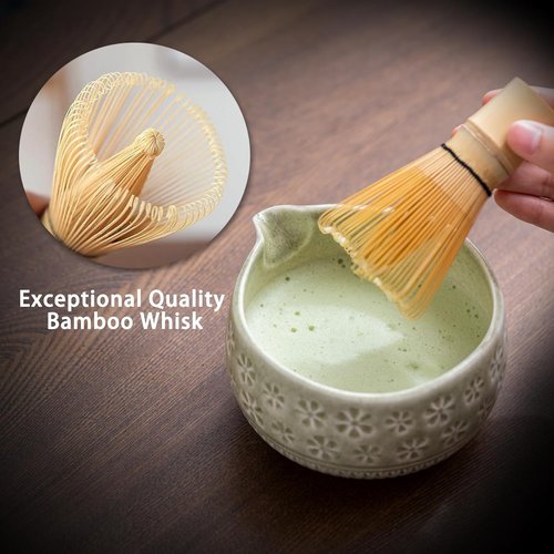 Buucup Matcha Whisk Set - Complete 7-Piece Ceramic Kit with Bowl, Whisk, Bamboo Scoop & More | Mottled Green
