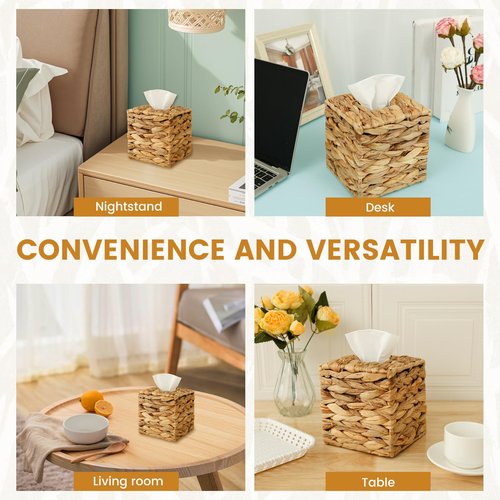 2Pcs Tissue Box Cover Decorative Woven Tissue Holder Aesthetic Facial Paper Box Cover Portable for Table Home