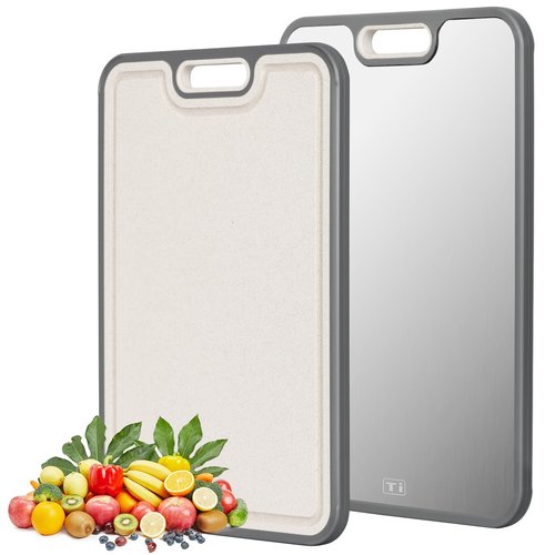 Infumm Titanium cutting boards for Kitchen,2-in-1 Double Sided Food Grade,Pure Titanium and Wheat Straw PP, Double Chopping Boards for Meat and Fruits Easy to Clean Size 15’’x10’’
