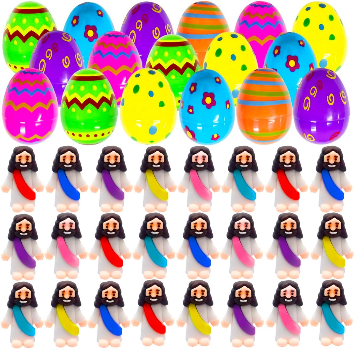 Skiennix 24 Pcs Prefilled Easter Eggs - Mini Jesus Figurines for Kids | Perfect Easter Basket Stuffers