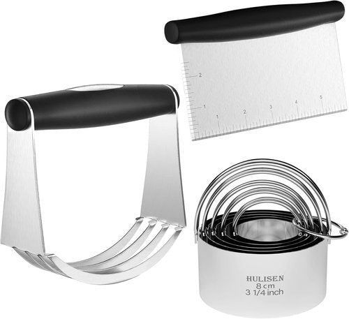 HULISEN Stainless Steel Biscuit Cutter Set - Durable Pastry Tools with Ergonomic Grip | 3-Piece Gift Set