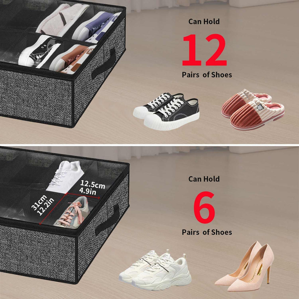 Onlyeasy Under Bed Shoe Storage Organizer - 4 Pack for 12 Pairs | Sturdy, Breathable Black Bags