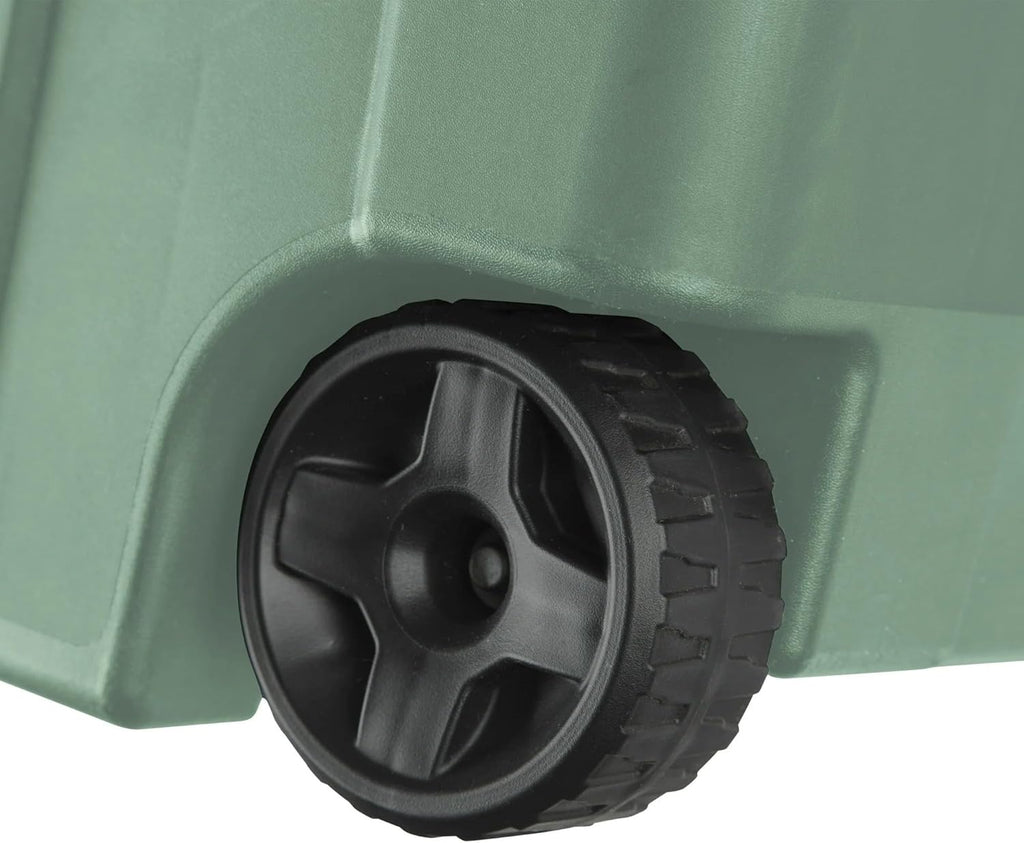 Rugged Wheeled Industrial Tote by [Brand Name] - 40 Gallon Storage Bin with Latch Lid, Light Green, 2 Count