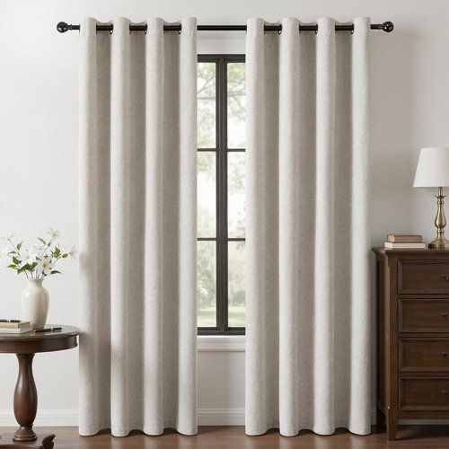 Chenille Blackout Curtains by [Brand Name] - Luxury Thermal Insulated Drapes | 84 Inch Long, Beige, 2 Panels