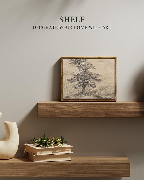 InSimSea Framed Canvas Wall Art - Rustic Tree Sketch Painting for Living Room | 10x8 in, Beige Tones