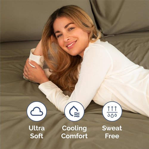 King Size 4 Piece Sheet Set - Ultra-Soft Cooling Bed Sheets | Hotel Luxury Bedding - Oeko-Tex Certified - Khaki
