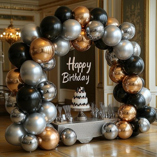 Bezente Black & Silver Confetti Latex Balloons - 60pcs 12" Metallic Chrome & Confetti for Parties