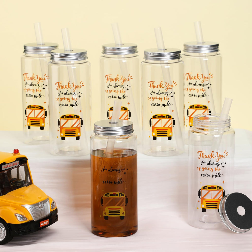 Skylety 24 Pcs School Bus Driver Gift Cup Bulk, School Bus Driver Appreciation Gifts 4 oz Plastic Cup Thank You for Always Going The Extra Mile Tumbler with Lids and Straws for Men Drivers