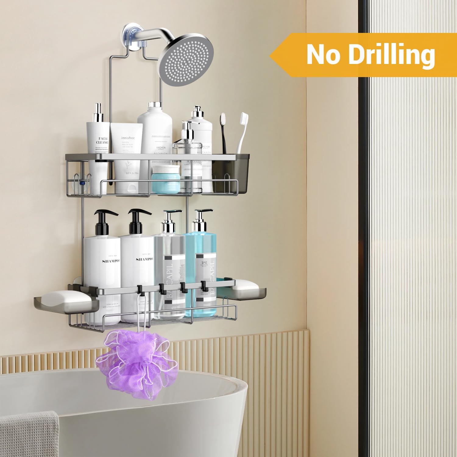 AKTECKE Shower Caddy - Rustproof Hanging Bathroom Organizer for Shampoo & Soap | No-Drill Design
