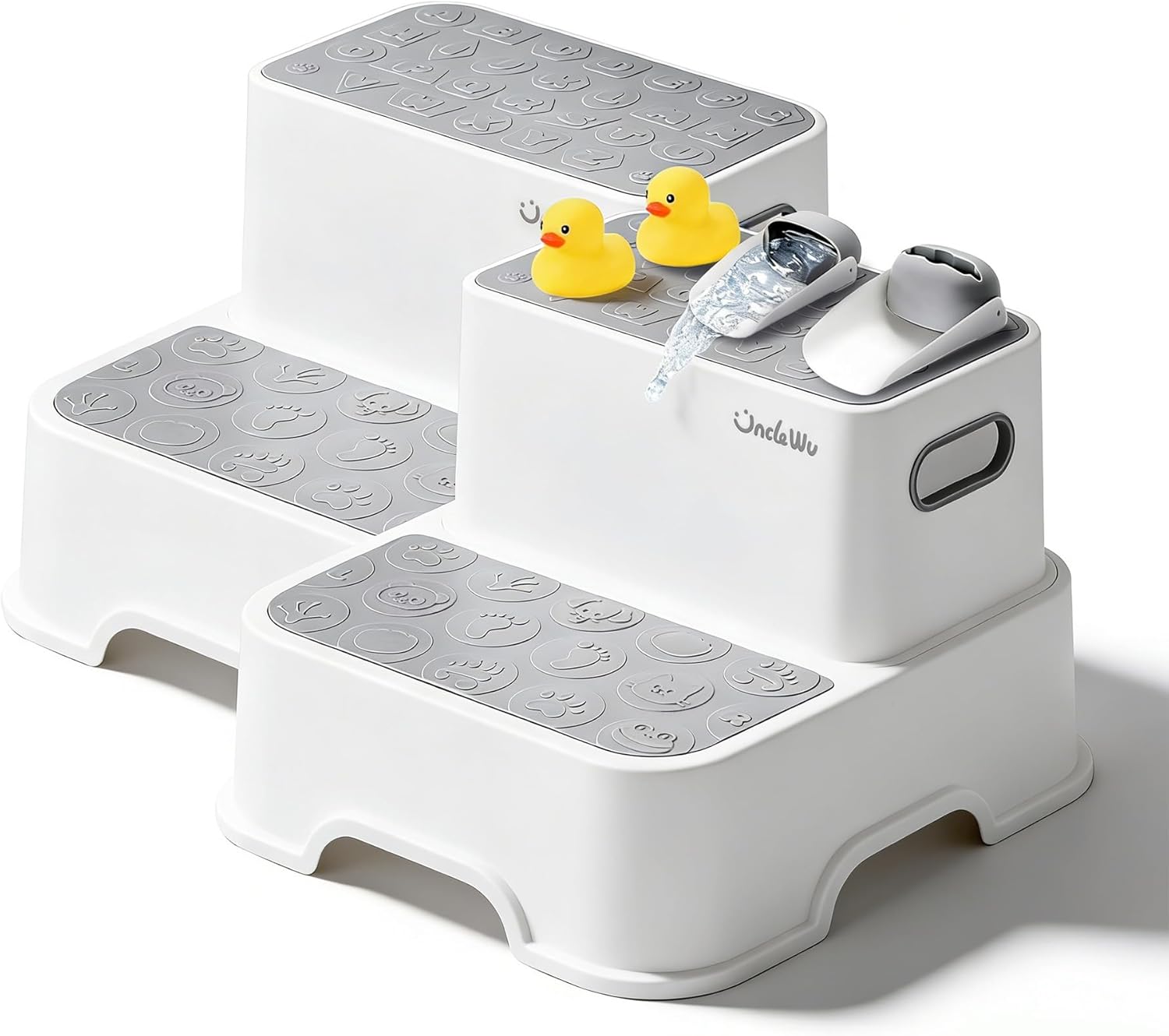 Skiennix 2-Pack Kids Step Stool - Non-Slip Toddler Bathroom & Kitchen Stool | Heavy Duty 200lbs (Grey)