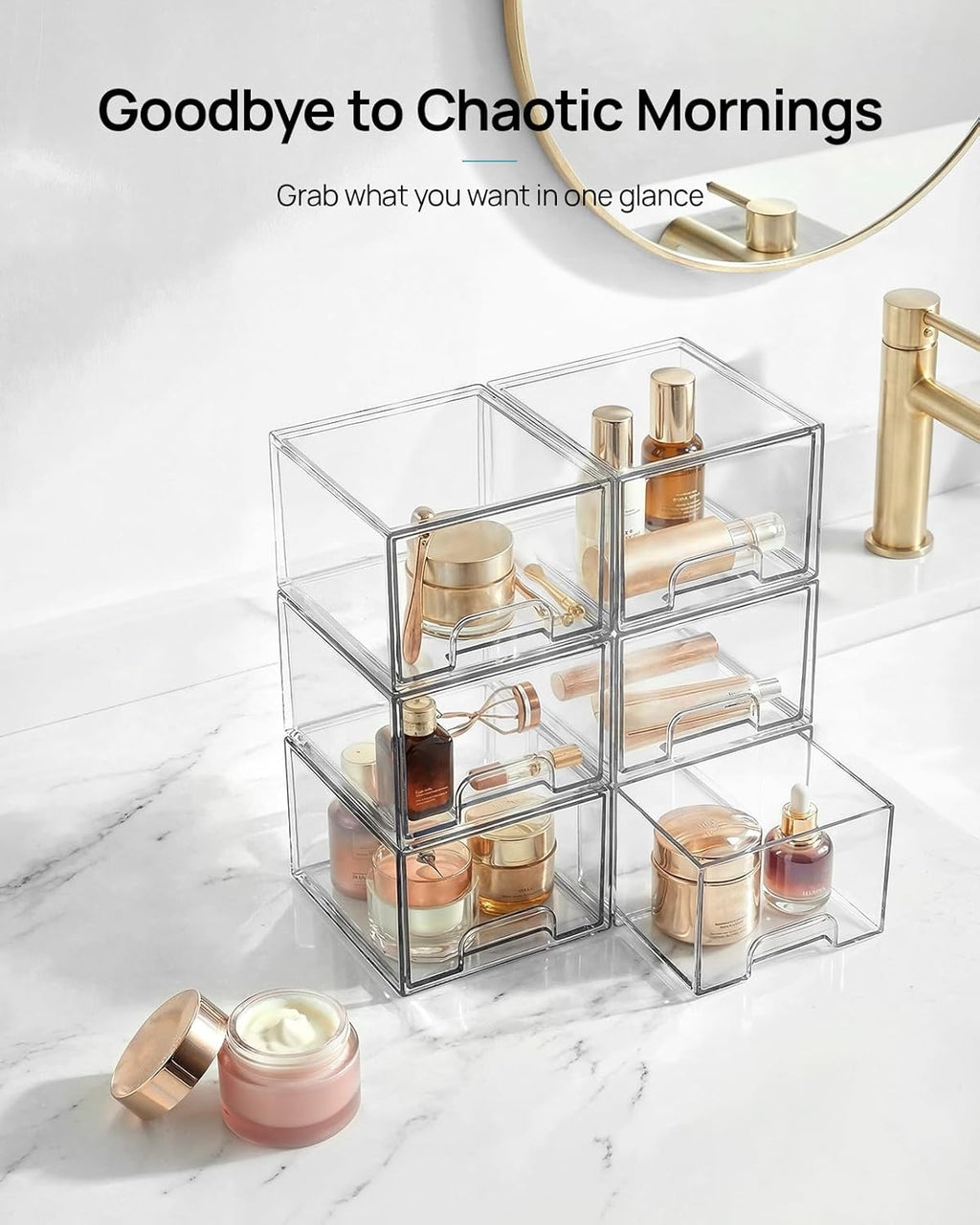 Vtopmart Stackable Clear Storage Drawers - Acrylic Makeup Organizer Bins for Bathroom & Kitchen | 2 Pack