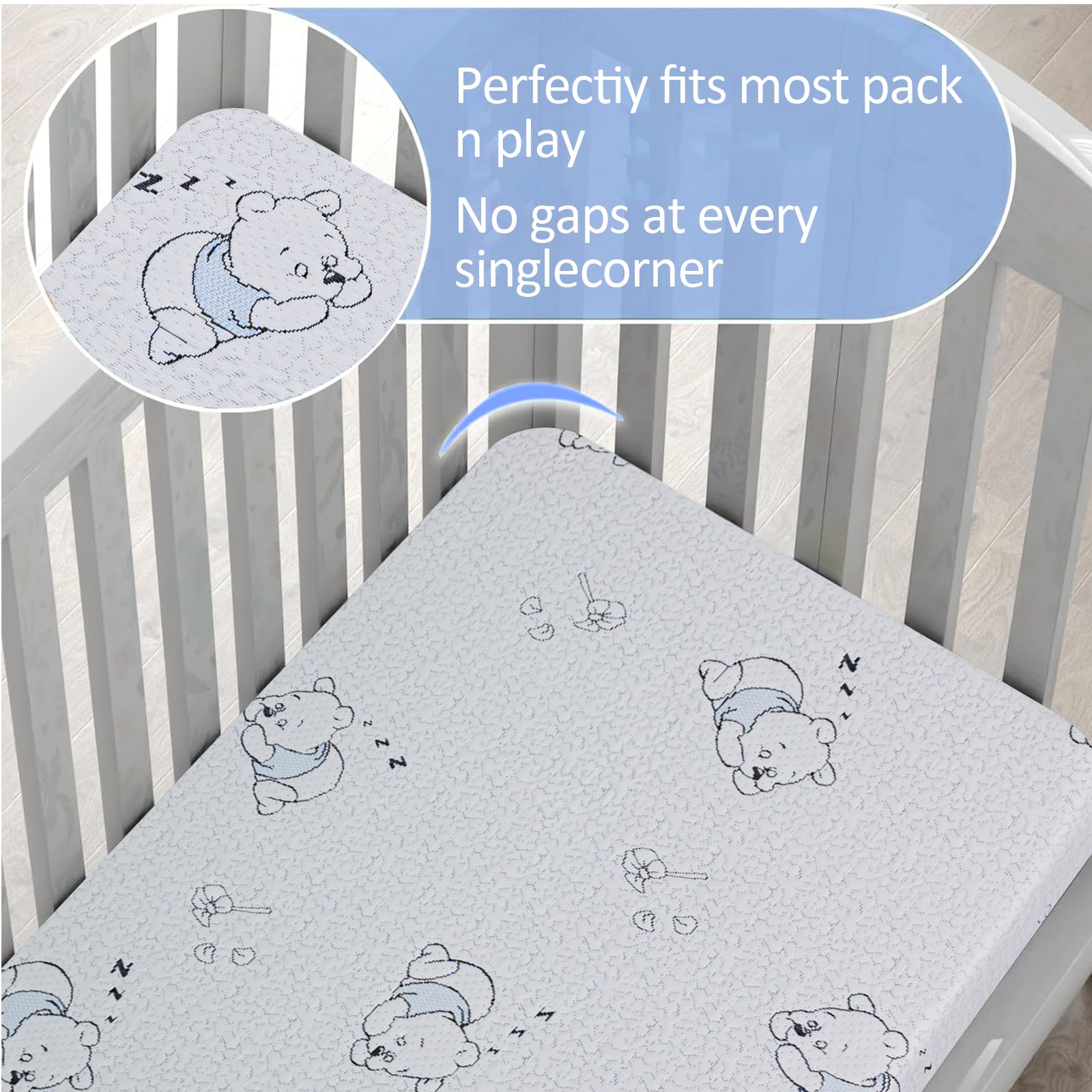 ESJAYING Pack and Play Mattress, 38"x26" Dual-Sided Baby Mattress for Pack n Play with Ultra-Soft Jacquard Cover, Breathable Gel Memory Foam Pack N Play Mattresses Pad for Baby Toddler