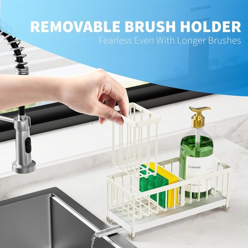 Cisily Kitchen Sink Caddy Organizer - Rustproof 304 Stainless Steel Sponge Holder (Cream, 9.25″)