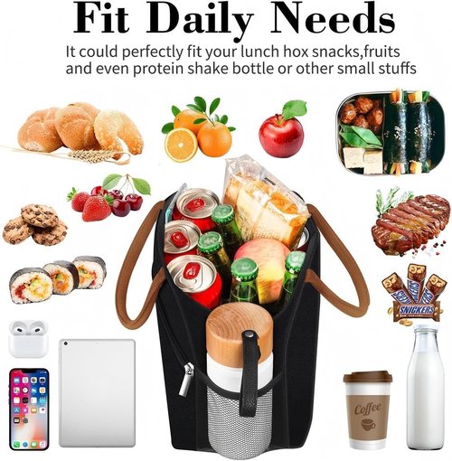 Coobiiya Insulated Lunch Box - Leakproof & Reusable Tote Bag for Work/Travel | Compact 10L (Black)