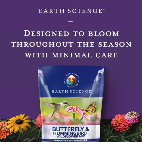 Earth Science Wildflower Seed Blend - Attract Bees, Butterflies & Hummingbirds - 4oz Non-GMO
