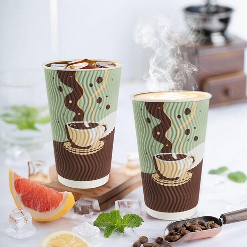 48 pack 16 oz Disposable Coffee Cups with Lids, Corrugated Ripple Wall Insulated Paper Cups for Winter Cahristmas Hot Cold Drink, Home, Office, Coffee Bar