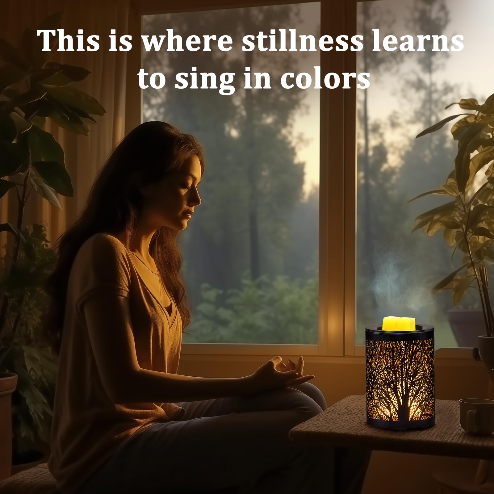 Enaroma Fragrance Electric Wax Melts Warmer with 7 Colors LED Changing Light Metal Tree Scent Oil Candle Burner for Home Decor