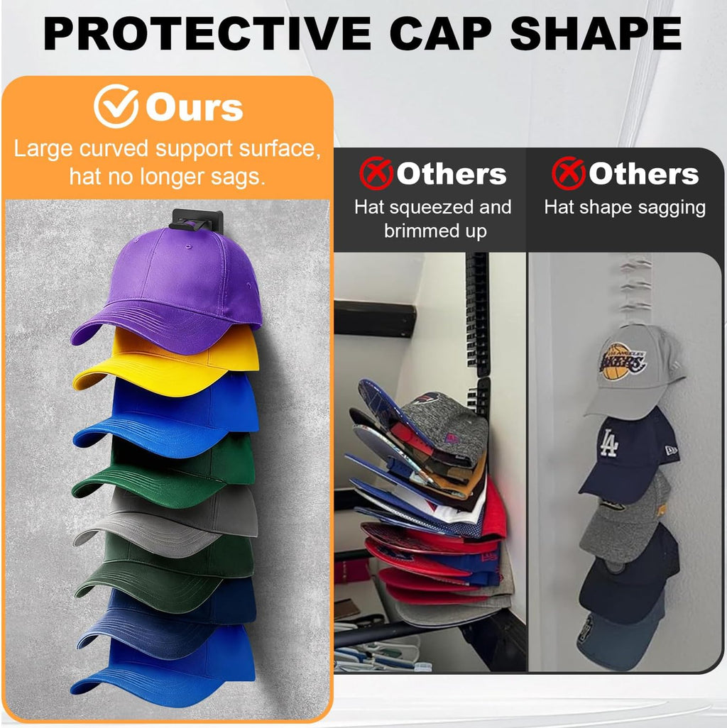 Skiennix Hat Organizer - 2 Pack Baseball Cap Rack with Strong Adhesive & Screw-In Holders | Ideal for Closet & Bedroom