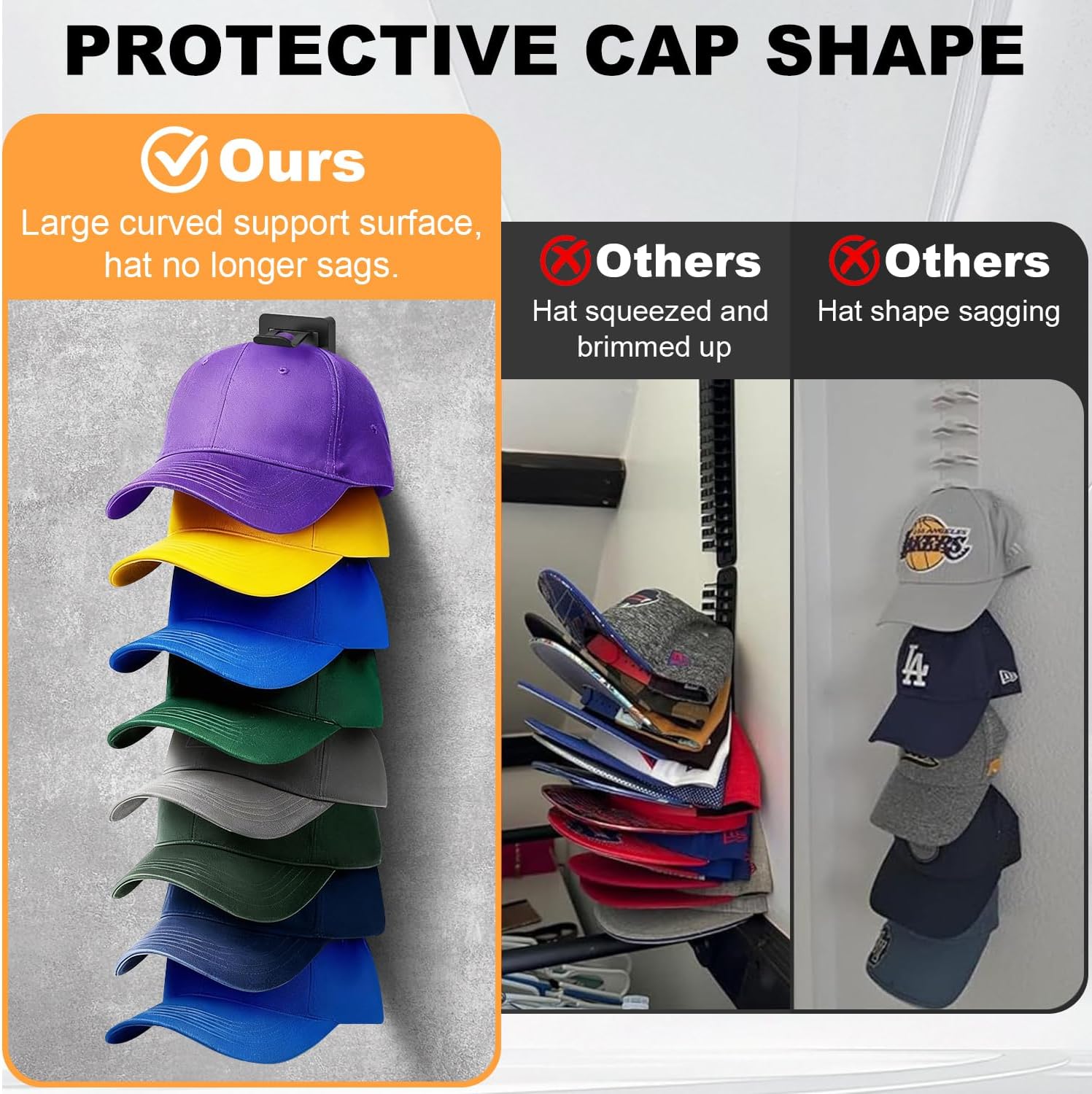 Skiennix Hat Organizer - 2 Pack Baseball Cap Rack with Strong Adhesive & Screw-In Holders | Ideal for Closet & Bedroom