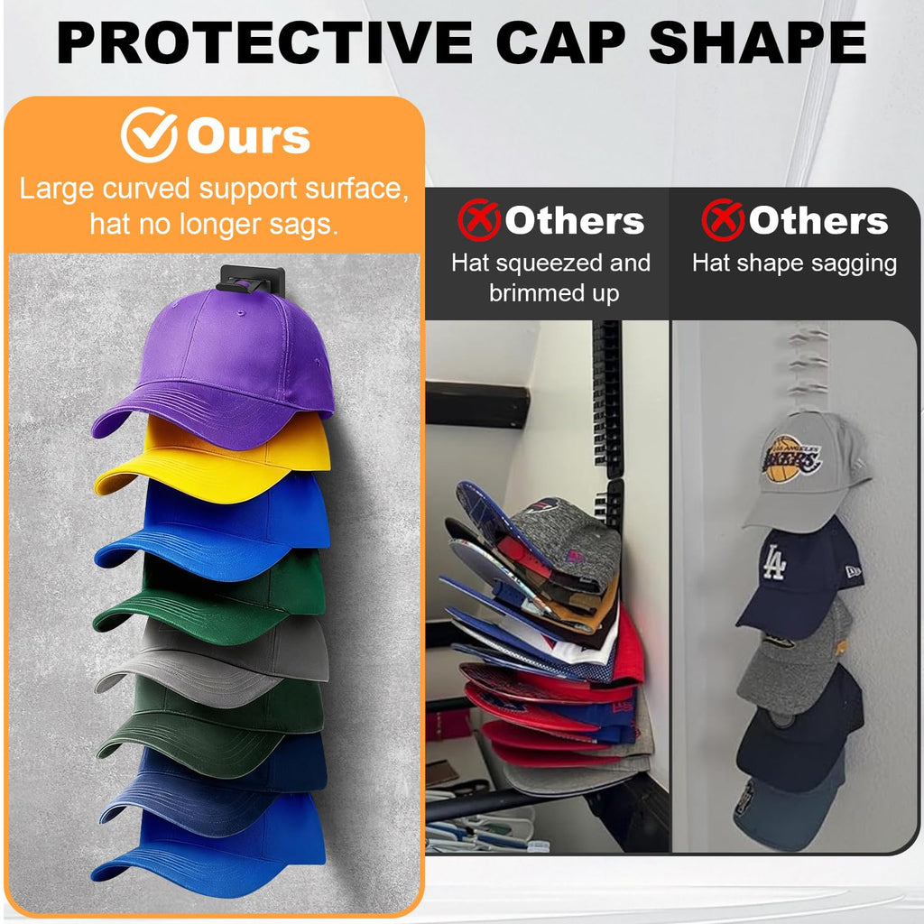 Fododo 2 Pack Hat Organizer for Baseball Caps, Hat Rack for Wall, Strong Adhesive & Screw-in Cap Holder Hats Hangers for Closet Door & Bedroom