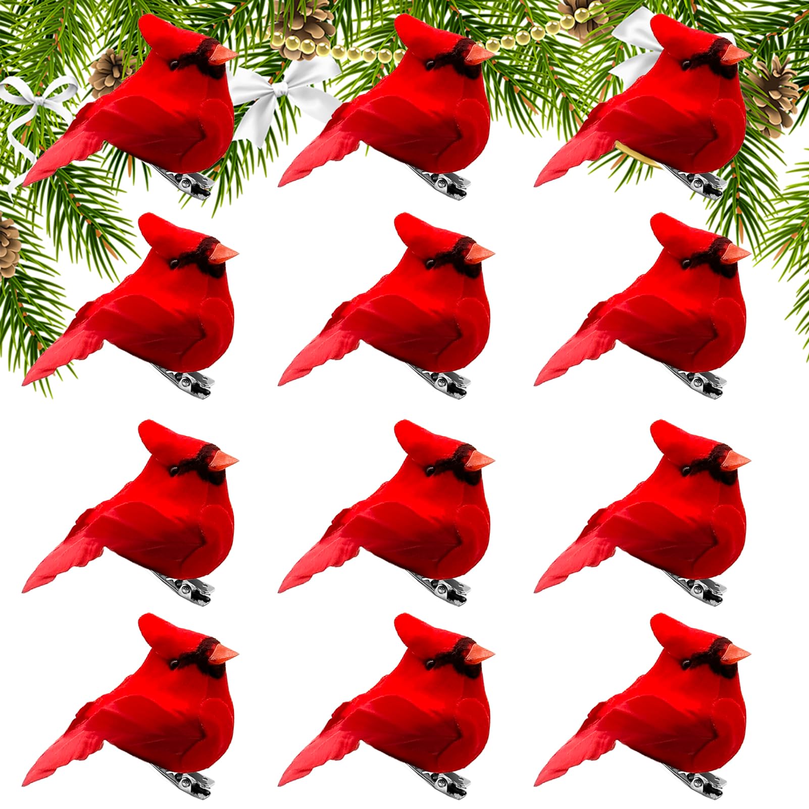 12 Pack Small Cardinals Tiny Cardinals Mini Cardinal Red Birds for Crafts Artificial Birds with Clip on Christmas Tree Decorations Yard Patio Home Decor Cardinal Ornaments (12pcs-Clip)