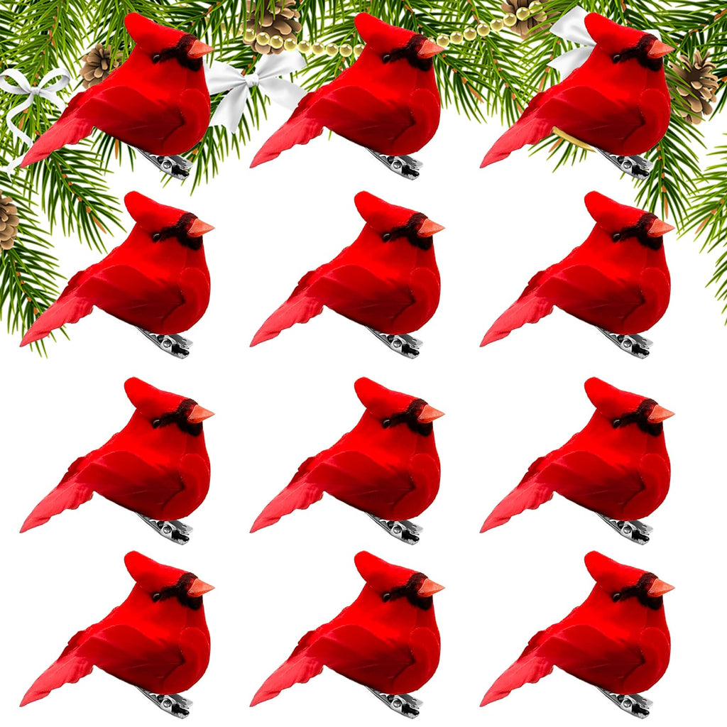 12 Pack Small Cardinals Tiny Cardinals Mini Cardinal Red Birds for Crafts Artificial Birds with Clip on Christmas Tree Decorations Yard Patio Home Decor Cardinal Ornaments (12pcs-Clip)