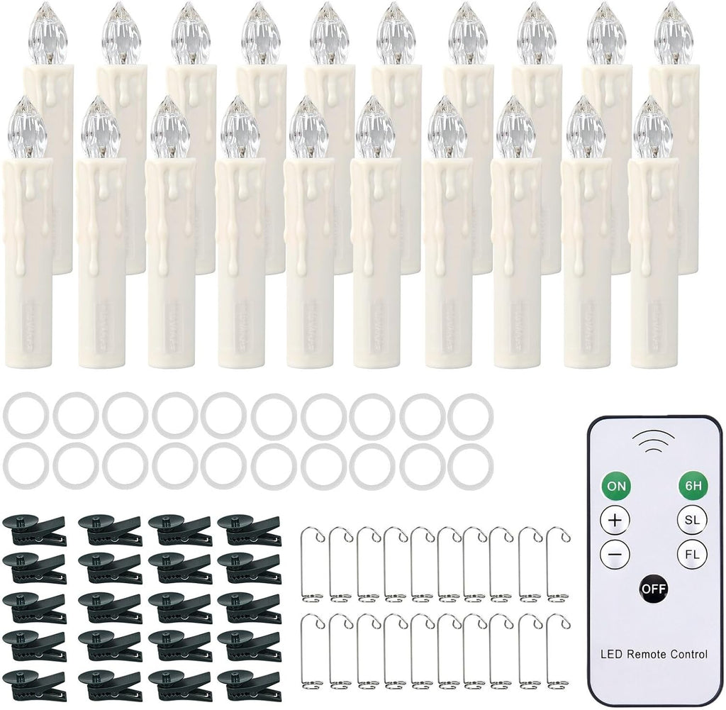 RaceGT Flameless Candles - 20Pcs Remote-Controlled LED Lights for Christmas Tree | Warm White Taper Candles