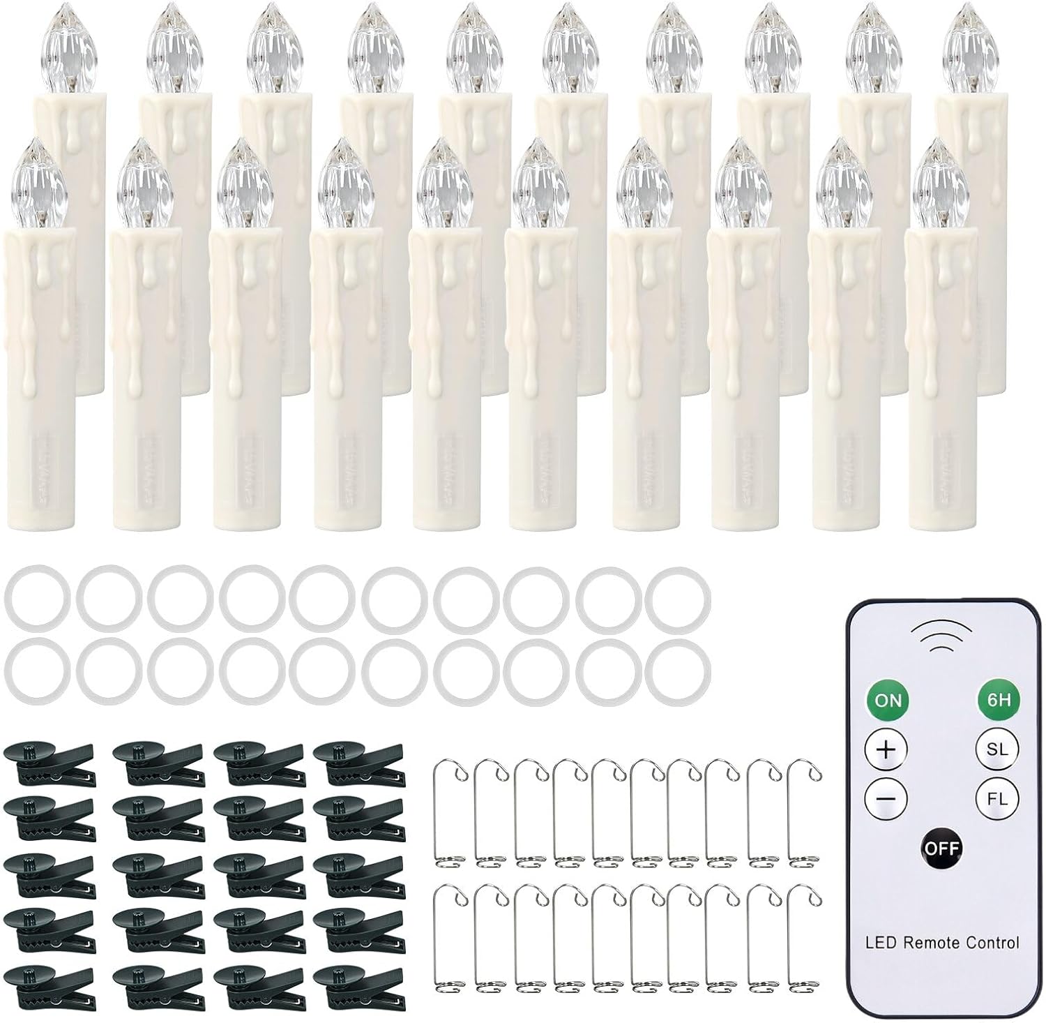 RaceGT Flameless Candles - 20Pcs Remote-Controlled LED Lights for Christmas Tree | Warm White Taper Candles
