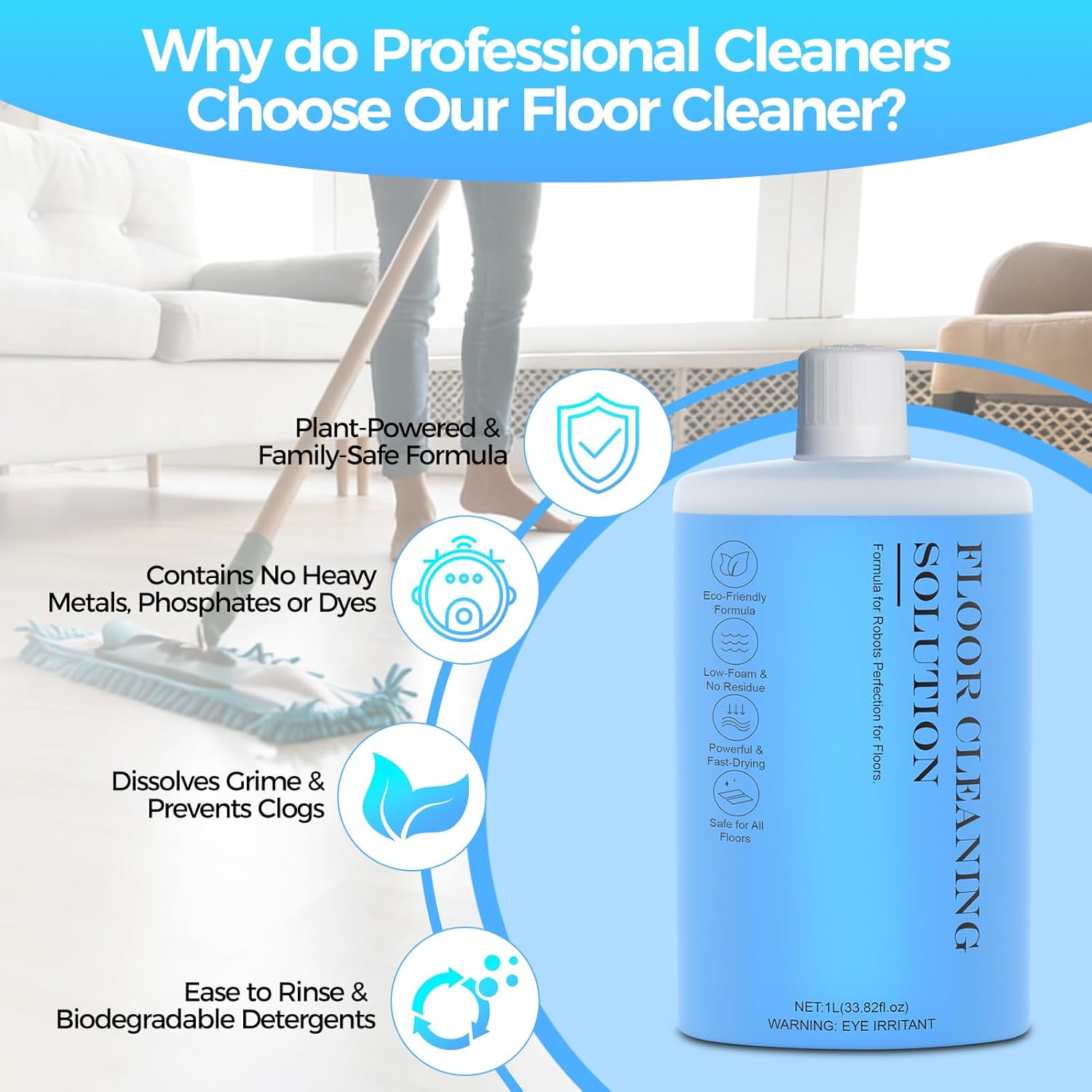 Skiennix Floor Cleaning Solution - Effective Cleaner for Hardwood, Tile & Laminate Floors | 1L (33.8 Fl. Oz)