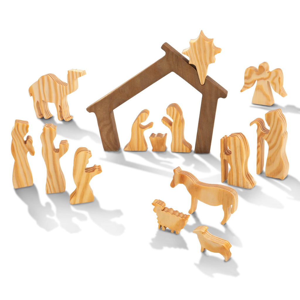 Wooden Nativity Set – Nativity sets & figures | Xmas nativity set – christian christmas decor – Christmas Décor 2025 – Natural Solid Wood Tabletop – Xmas christian set