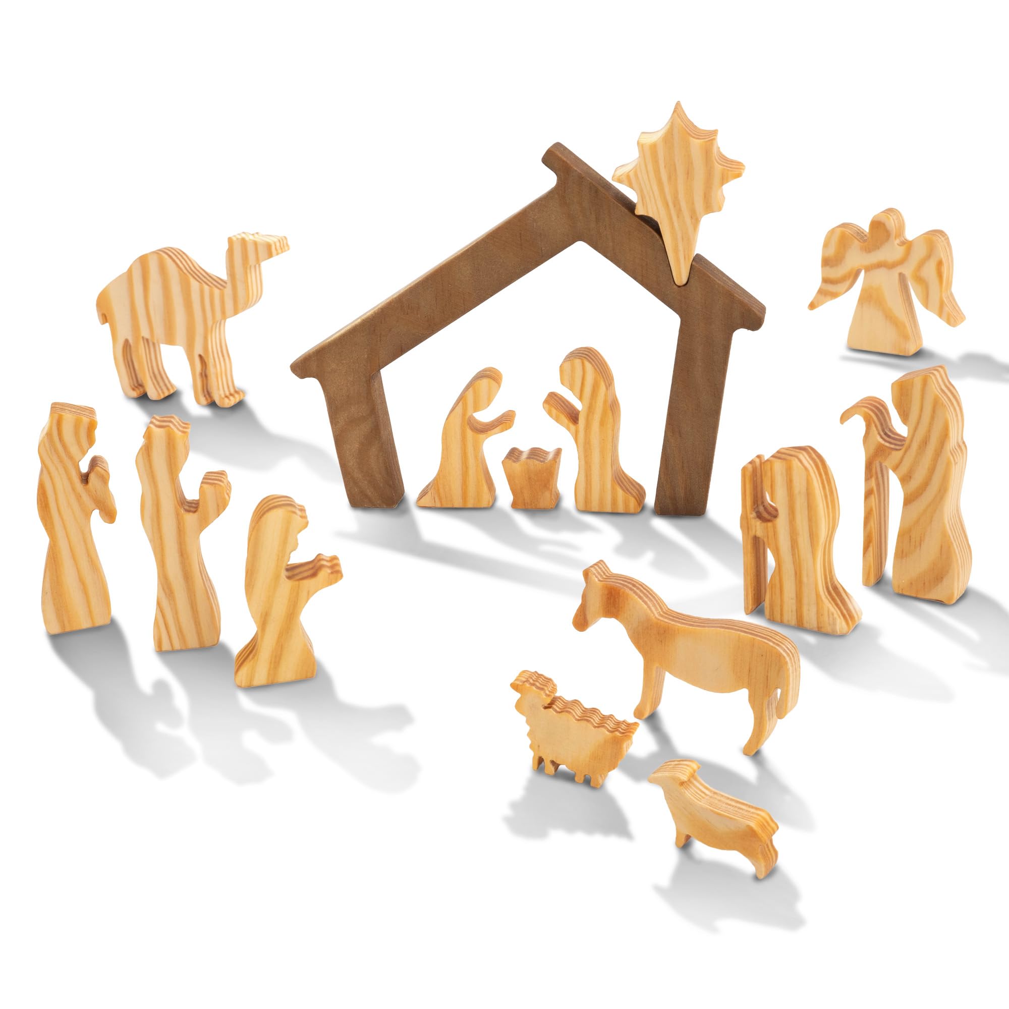 Wooden Nativity Set – Nativity sets & figures | Xmas nativity set – christian christmas decor – Christmas Décor 2025 – Natural Solid Wood Tabletop – Xmas christian set