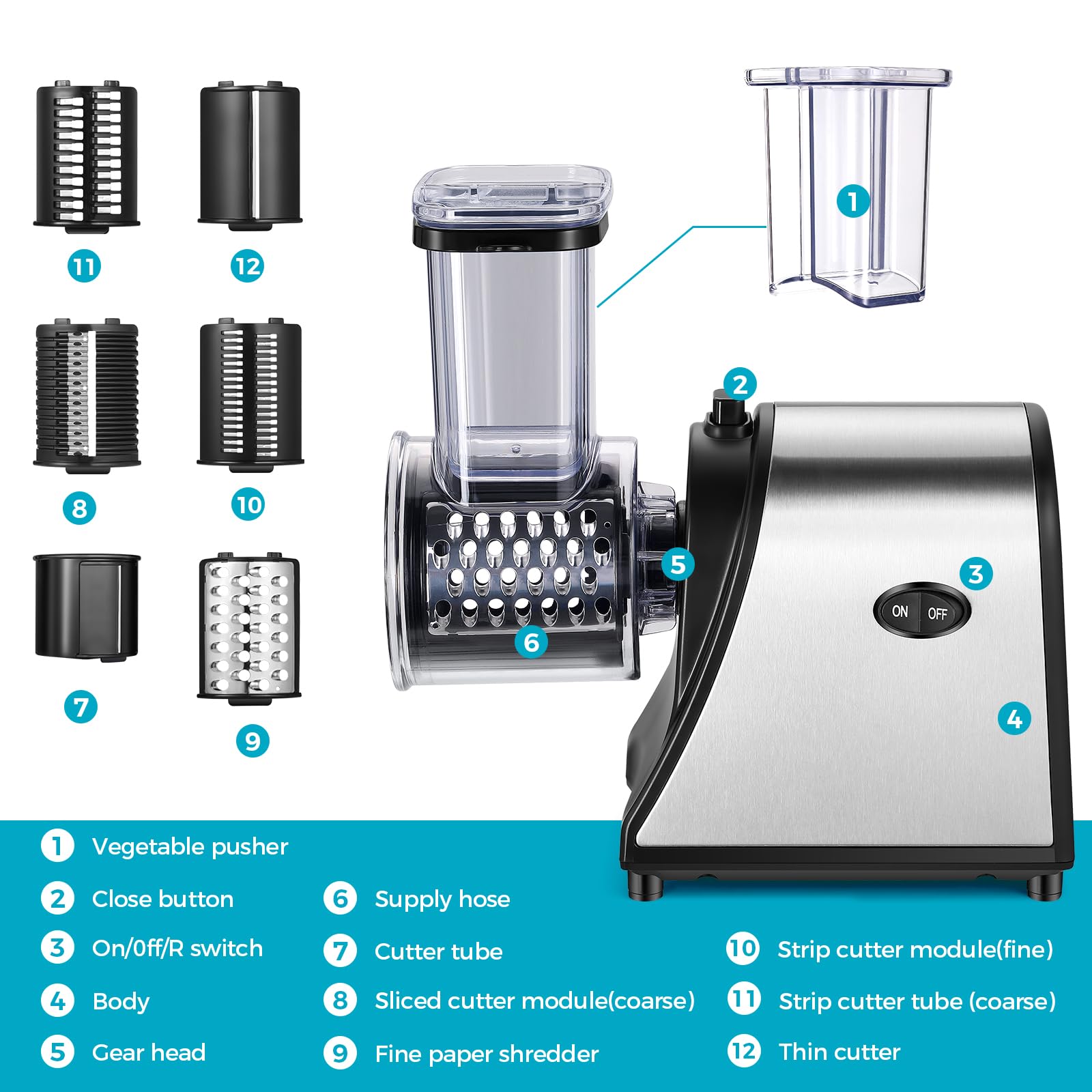 Nictemaw Electric Cheese Grater 250W, Cheese Shredder, Professional Electric Slicer Shredder for Potatoes, Carrots, Veggies, Upgraded