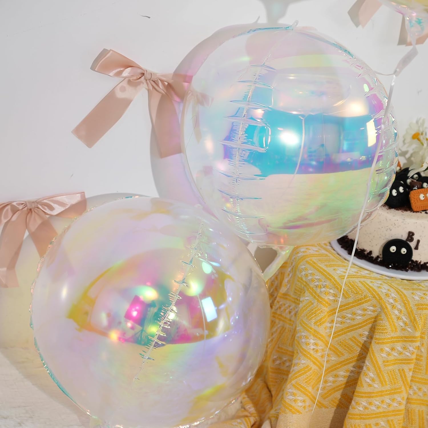 Skiennix Iridescent Round Foil Balloons - Holographic 4D Clear Balloons for Birthday & Wedding Decor | 12 Pcs Set