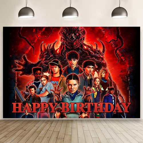 Stranger Season 5 Things Birthday Decorations, Stranger Season 5 Things Happy Birthday Banner Backdrop for Kids Birthday Party Supplies (5x3ft)