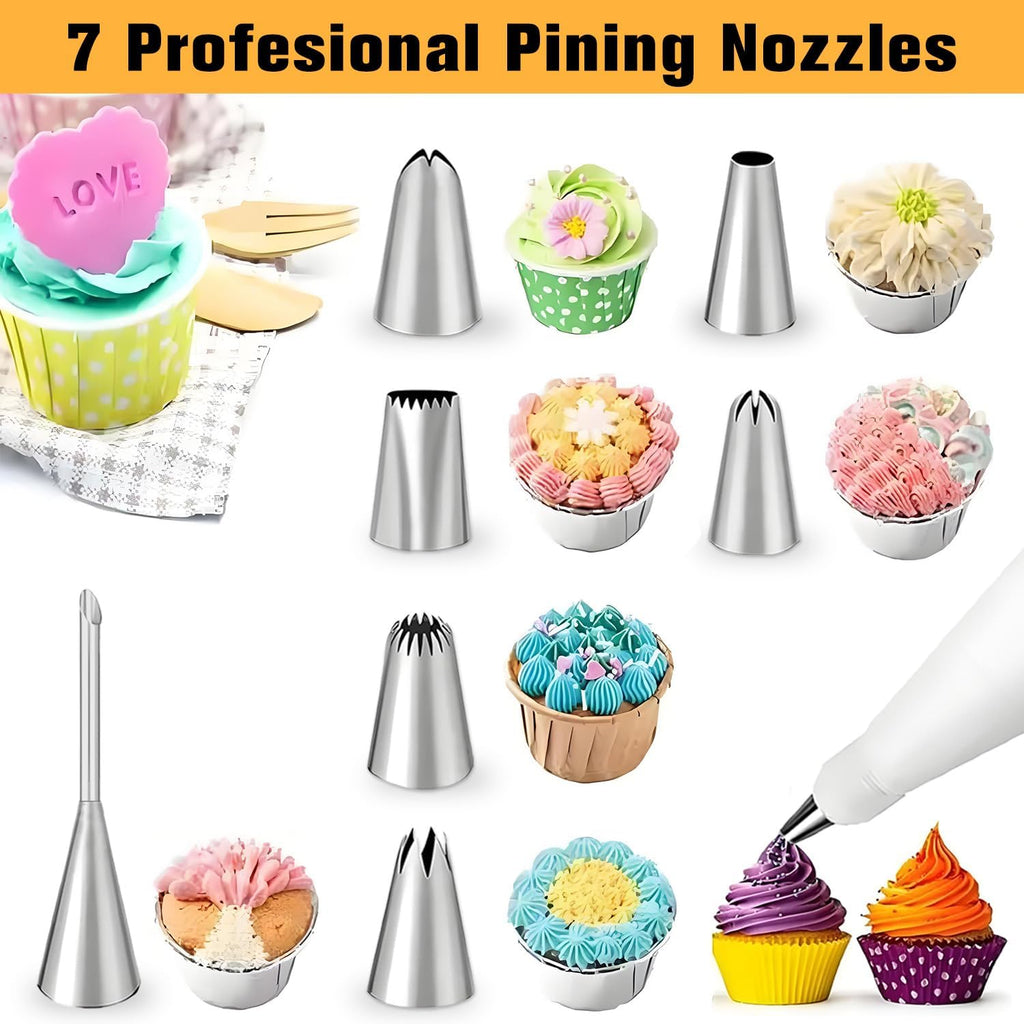 Skiennix 14PCS Reusable Piping Bags Set - 16-Inch Pastry Bags, 7 Tips, Couplers & Cleaning Brush for Cake Decorating