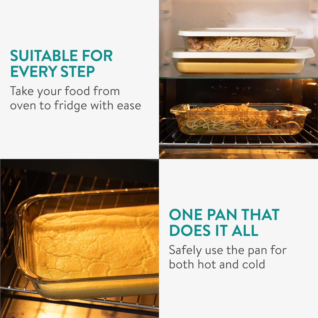 Navaris 4-Piece Glass Baking Dish Set - Rectangular Casserole Dishes with Lids | 1.7qt & 2.3qt Sizes