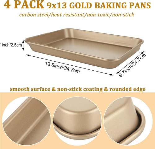 Acrux7 Nonstick 9x13 Baking Pan Set - 4 Pack Carbon Steel Quarter Sheet Trays for Oven Cooking