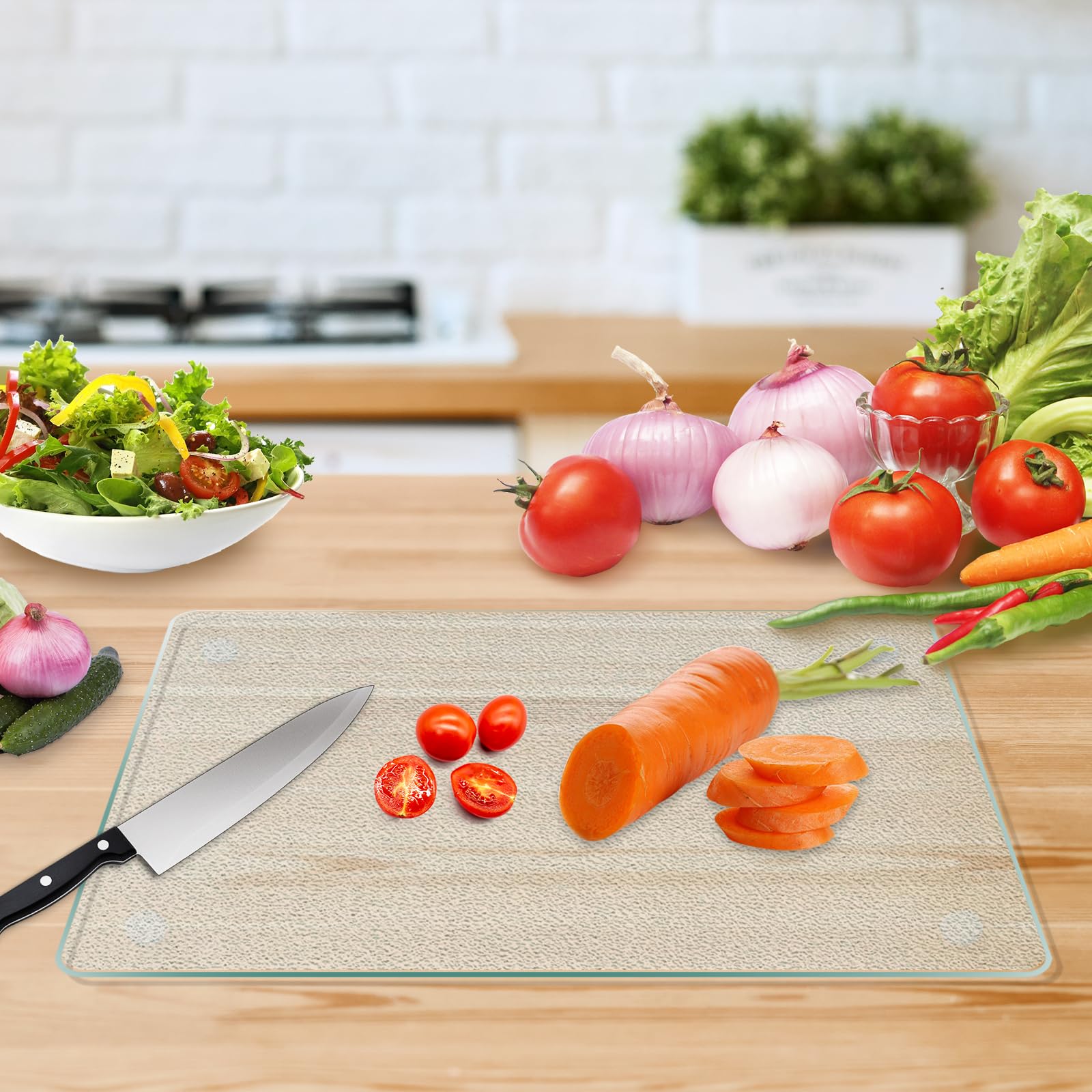 KimiDitt Tempered Glass Cutting Board, 12x16" Glass Cutting Board for Kitchen Counter,Large Size Frosted Glass,with Non-Slip Feet, Scratch Resistant,Heat Resistant