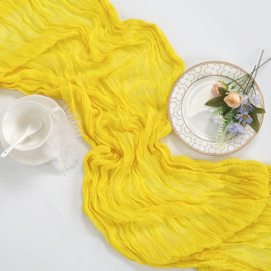 6 Pack Lemon Yellow Table Runner 10ft Boho Gauze Fabric Cheesecloth Table Runner 35 x 120 Inch Rustic Sheer Runner for Holiday Baby Shower Home Décor Party Wedding Decoration