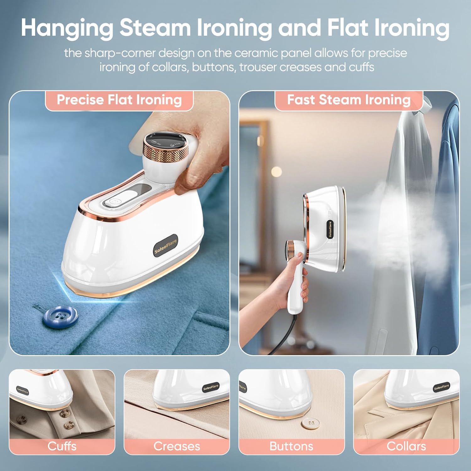 Steamer for Clothes - Skiennix 1200W Travel Steam Iron with 5 Modes & 180ml Capacity, White