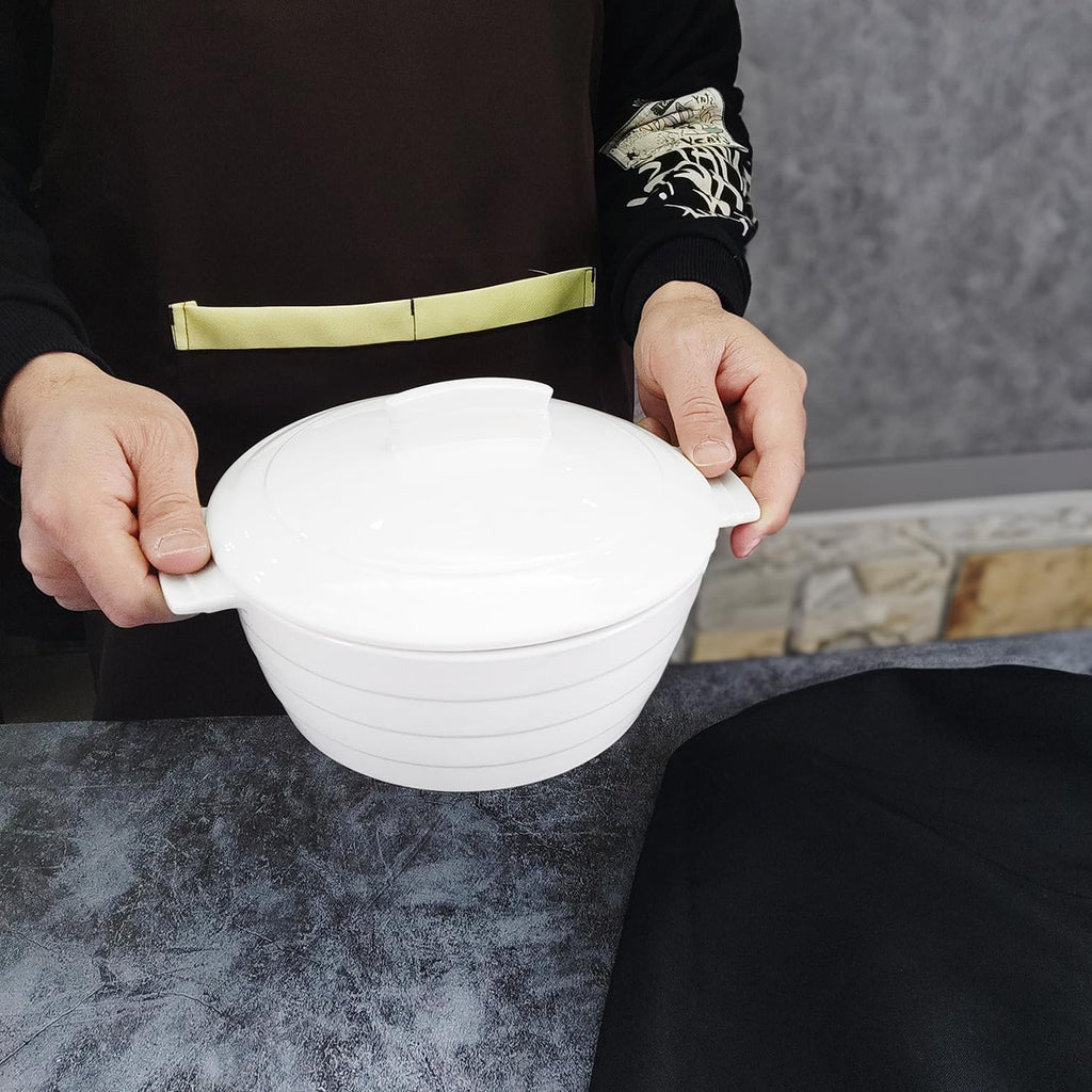 Regine Switzerland Casserole Dish - 1.32 Quart French White Ceramic Bakeware Set with Lids | Chip & Crack Resistant, Microwave & Oven Safe