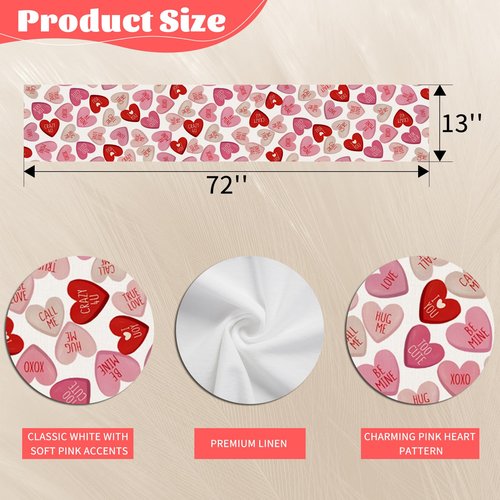 Oeyliz Valentines Day Table Runner Valentines Day Table Decor Pink Red Love Heart Shaped Table Runner Kitchen Dining Table Decoration for Home Party Decor 13x72 Inch