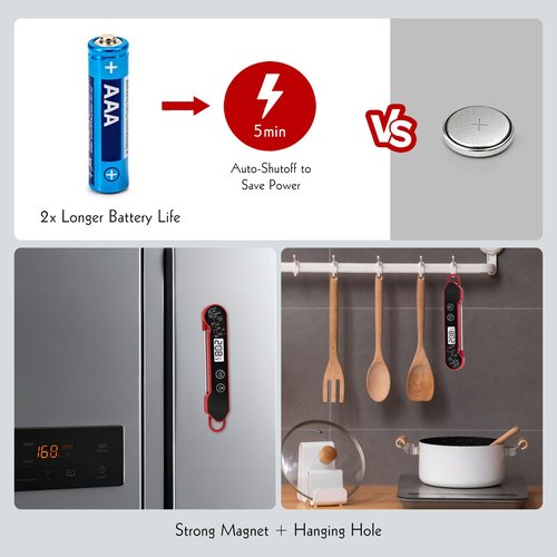 CaloriMastery Meat Thermometer Digital with Backlight, Calibration & Hold Function, IP65 Waterproof Food Thermometer for Cooking, Outdoor Grilling, Candy Making