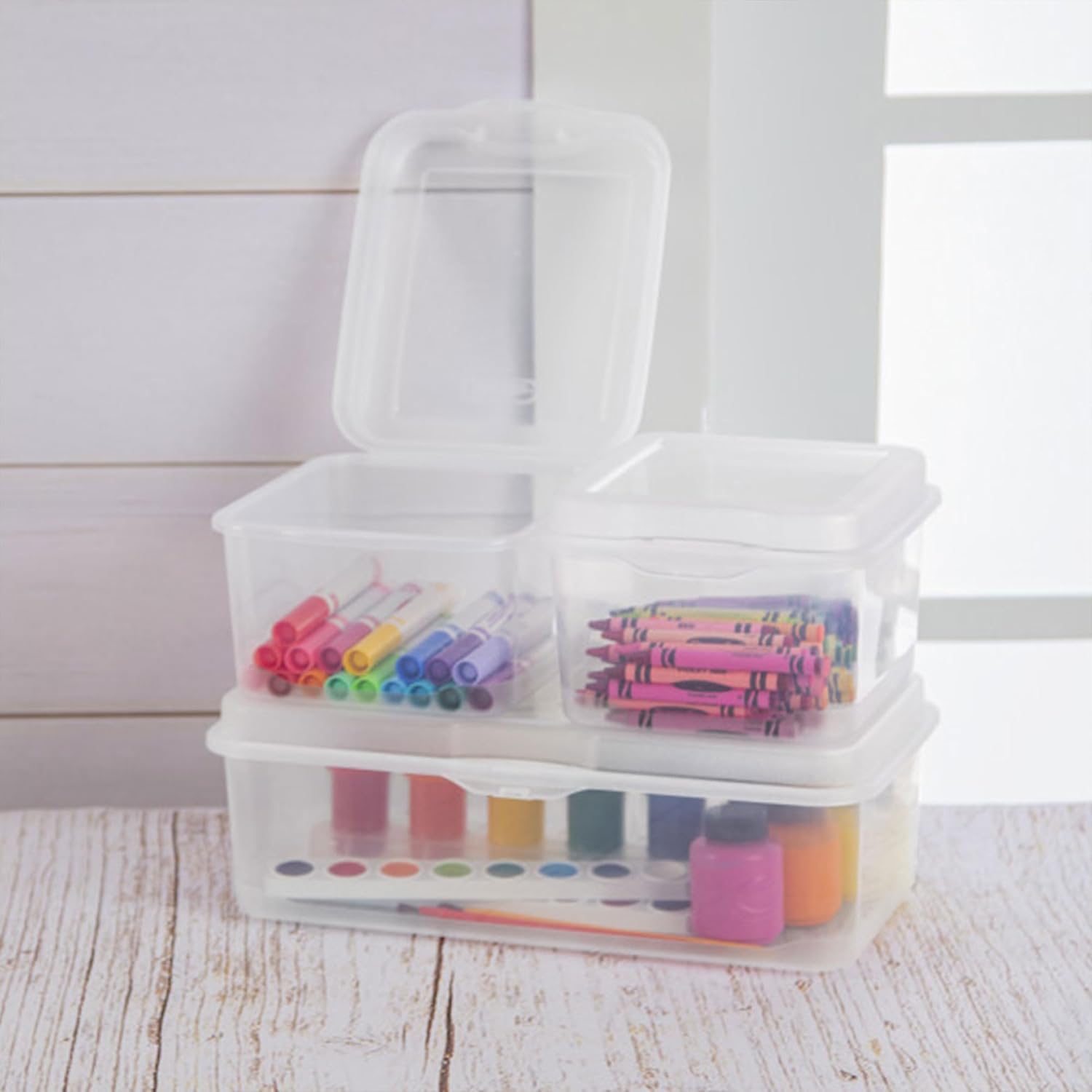 Sterilite 12-Pack Clear Flip-Top Stackable Storage Bins - Convenient Hinging Lid Design