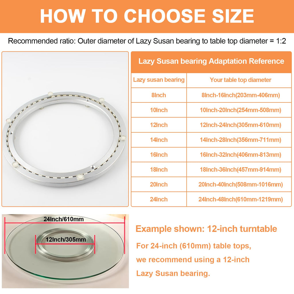 TamBee Lazy Susan Bearing 18 Inch - Heavy Duty Lazy Susan Base & Hardware, Silent Turntable for Smooth Rotation (Aluminum Alloy, 380LB Capacity)